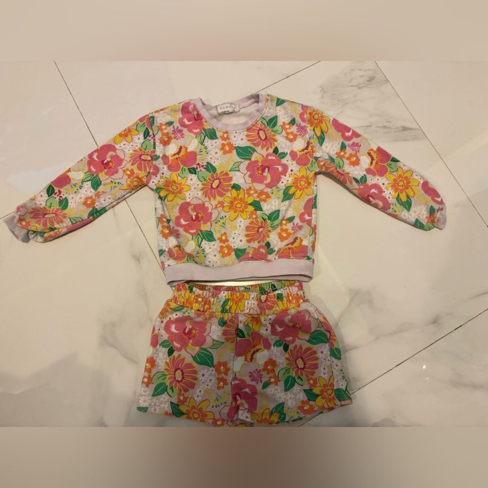 Source Unknown Floral Kids Matching Set - Pink and Yellow #22